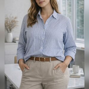Max Studio Blue White Striped Button Down Shirt Size XL Cotton Long Sleeve